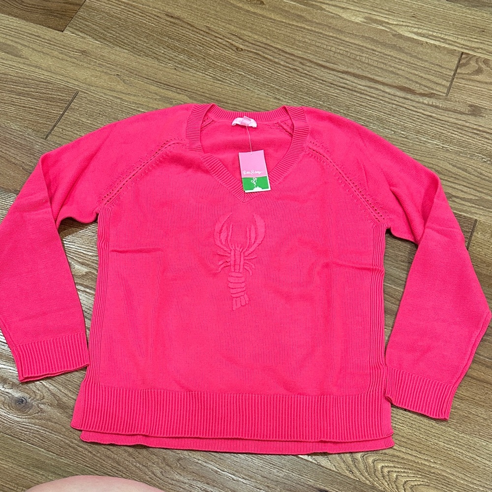 Lilly Pulitzer Pink Lobster Azalea Sweater Butter Me Up Embroidery XL